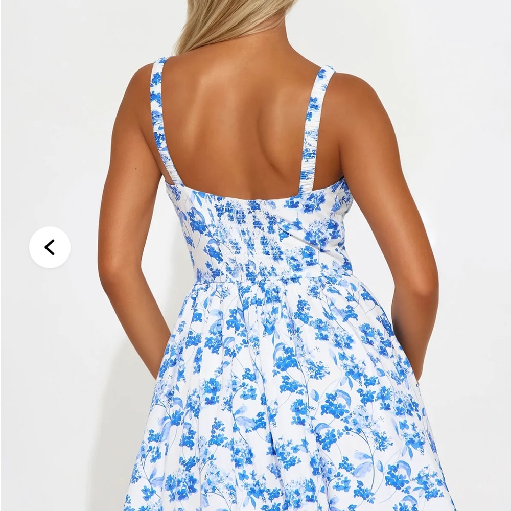 Iris Blue and White Floral Backless Dress
